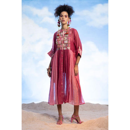 CAPISVIRLEO Embroidered Yoke Band Midi Dress with Inner (Set of 2)