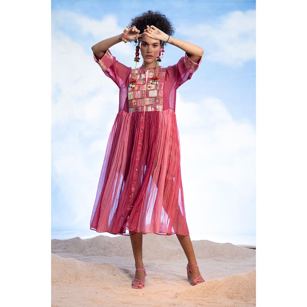 CAPISVIRLEO Embroidered Yoke Band Midi Dress with Inner (Set of 2)