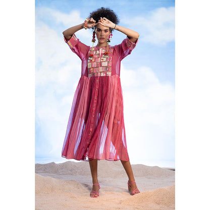 CAPISVIRLEO Embroidered Yoke Band Midi Dress with Inner (Set of 2)