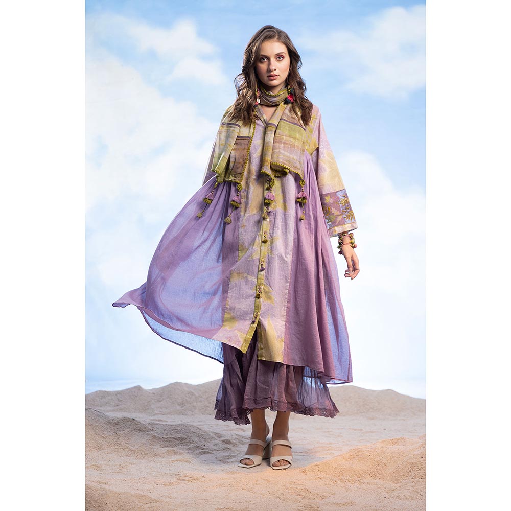 CAPISVIRLEO Band V-Neck Flare Midi Dress & Long Frill Inner with Stole (Set of 3)