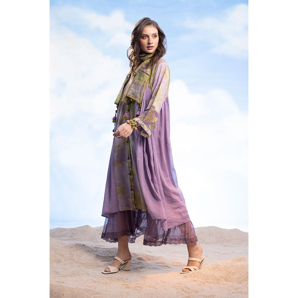 CAPISVIRLEO Band V-Neck Flare Midi Dress & Long Frill Inner with Stole (Set of 3)