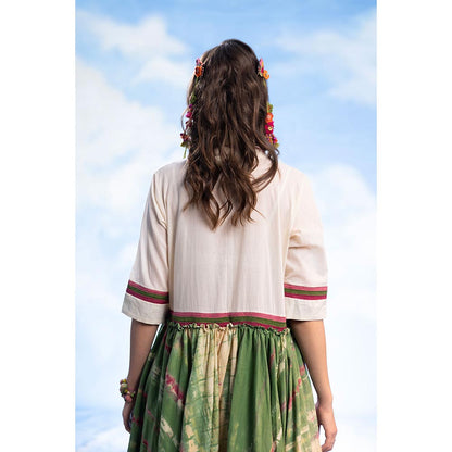 CAPISVIRLEO Crochet Detail Front Open Kurta with Short Pant (Set of 2)