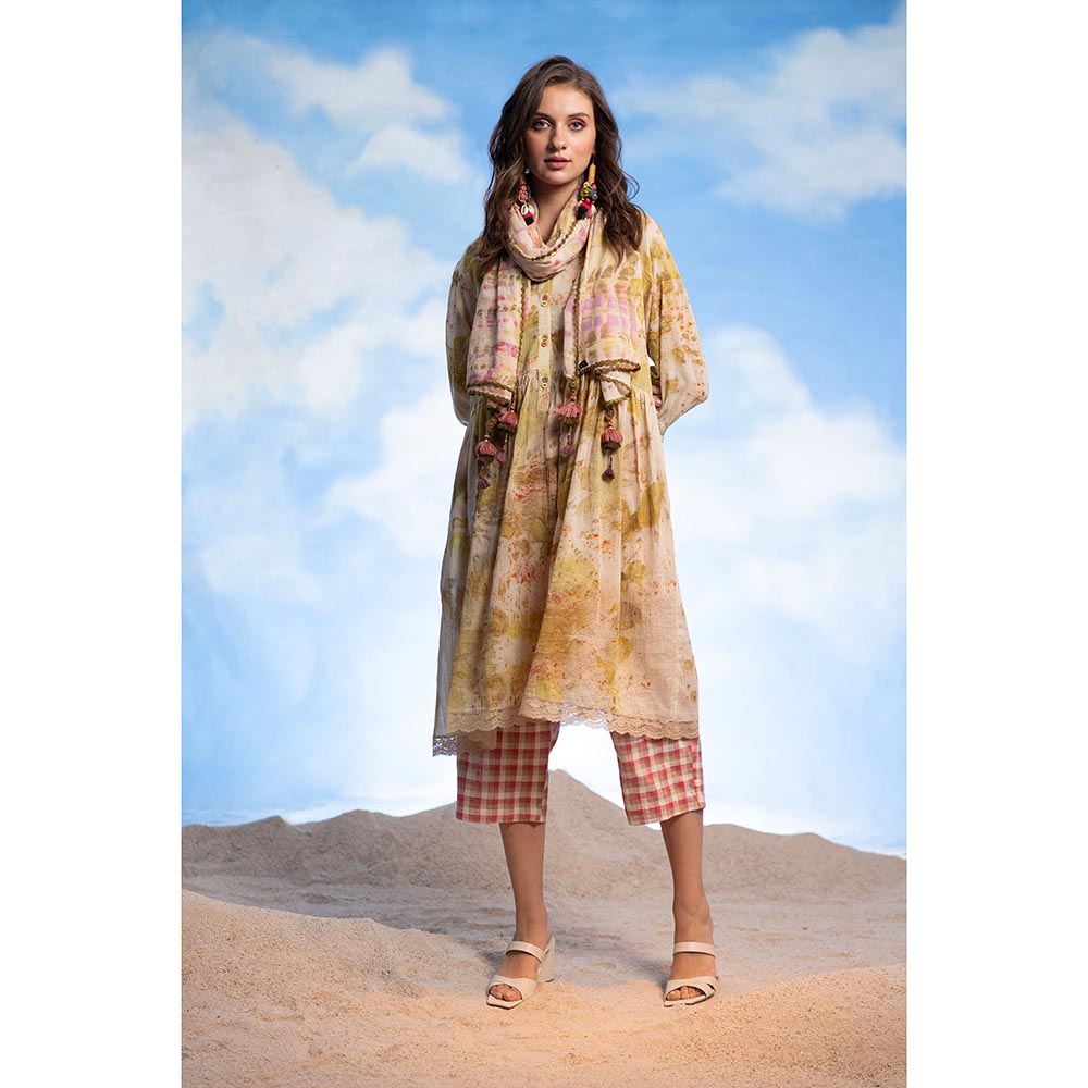 CAPISVIRLEO Flare Eco Print Kurta & Pants with Stole (Set of 3)