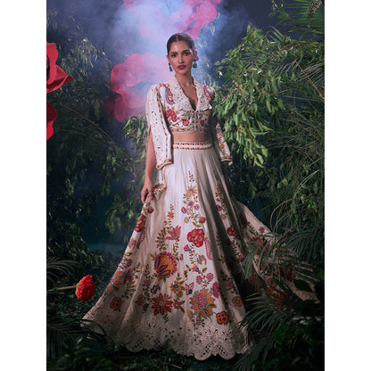 CHANDRIMA Ivory Chanderi Floral Bead Work Skirt