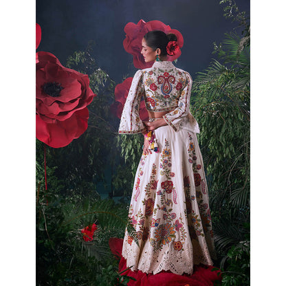 CHANDRIMA Ivory Chanderi Floral Bead Work Skirt