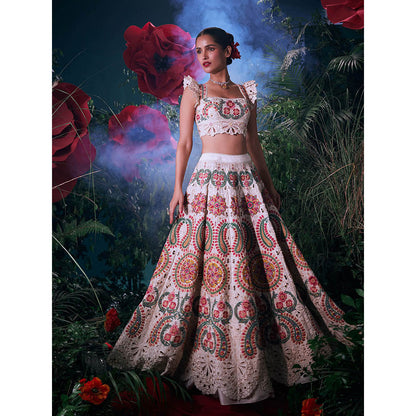 CHANDRIMA Ivory Chanderi Floral Bead Work Skirt