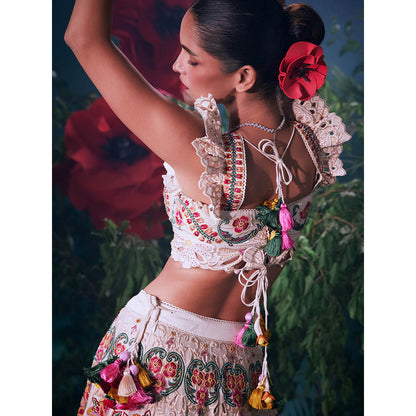 CHANDRIMA Ivory Chanderi Floral Bead Work Skirt