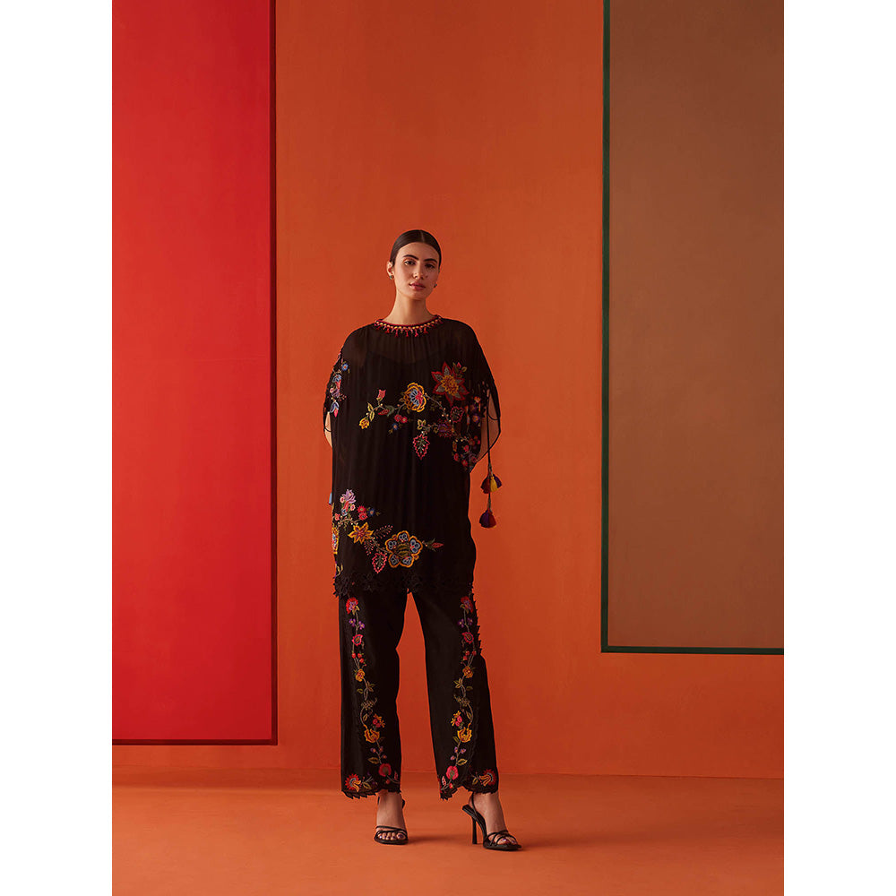 CHANDRIMA Black Chanderi Floral Embroidered Pant