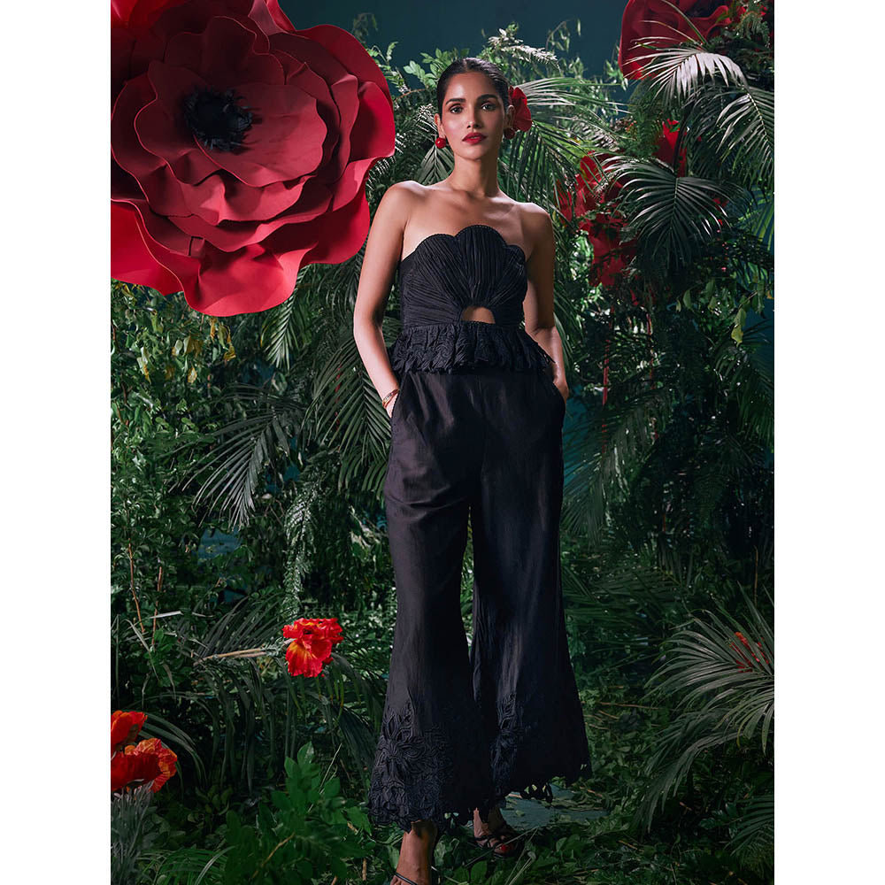 CHANDRIMA Black Chanderi Embroidered Thread Work Pant