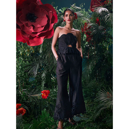 CHANDRIMA Black Chanderi Embroidered Thread Work Pant