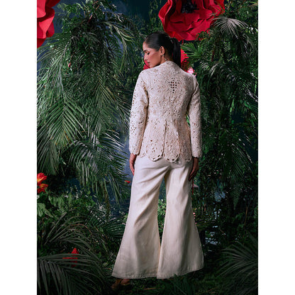 CHANDRIMA Ivory Chanderi Embroidered Thread Work Pant