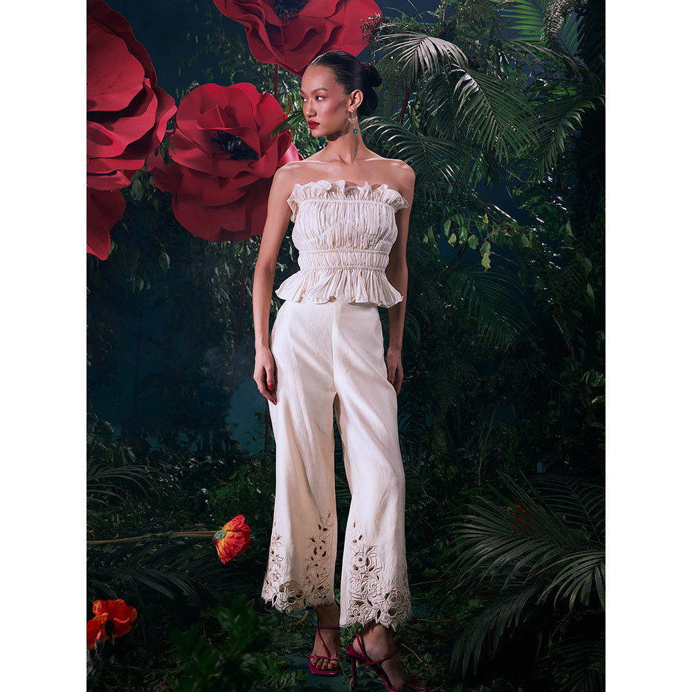 CHANDRIMA Ivory Chanderi Solid Sleeveless Strapless/Tube Top