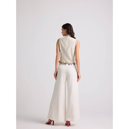 CHANDRIMA Ivory Applique and Beadwork Waistcoat