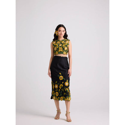 CHANDRIMA Black Sunflower Crop Top