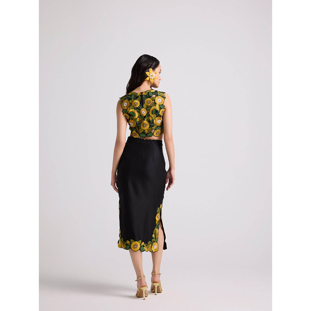 CHANDRIMA Black Sunflower Crop Top
