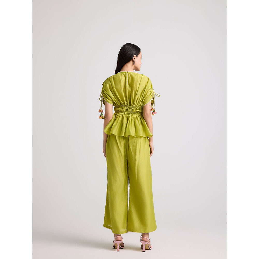CHANDRIMA Lime Green Floral Cutwork Pants