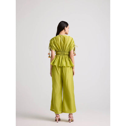 CHANDRIMA Lime Green Floral Cutwork Pants