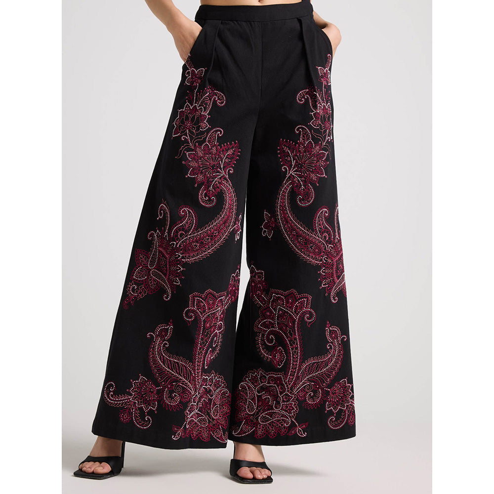 CHANDRIMA Black Paisley Pants