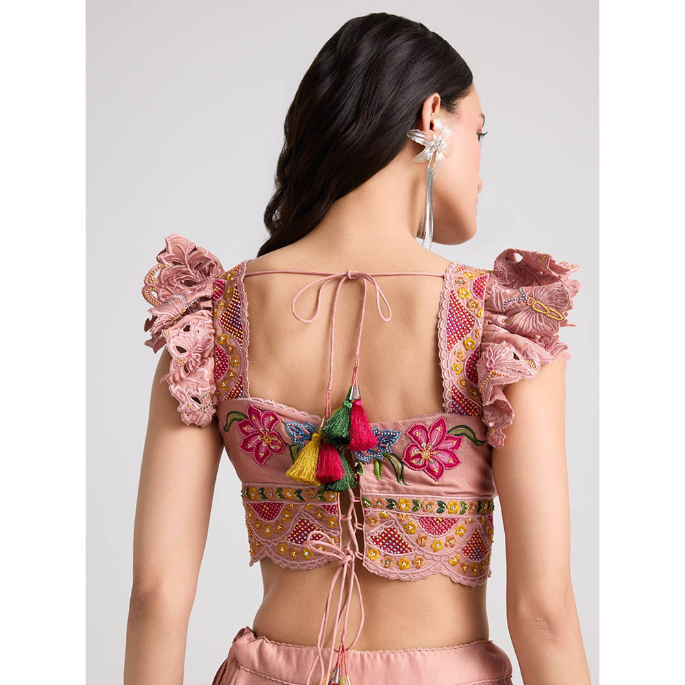 CHANDRIMA Soft Pink Multicolor Floral Crop Top