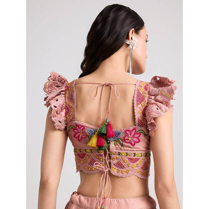 CHANDRIMA Soft Pink Multicolor Floral Crop Top