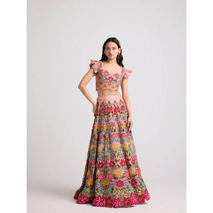 CHANDRIMA Soft Pink Multicolor Floral Crop Top