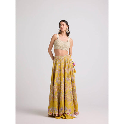 CHANDRIMA Ivory Scallop Textured Crop Top