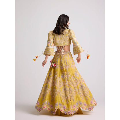 CHANDRIMA Yellow Contrast Cordwork and Beadwork Bolero Jacket