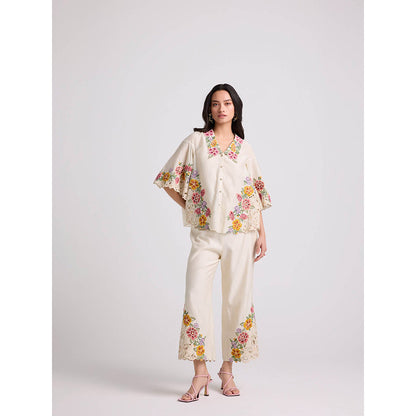 CHANDRIMA Ivory Floral Cutwork Pants