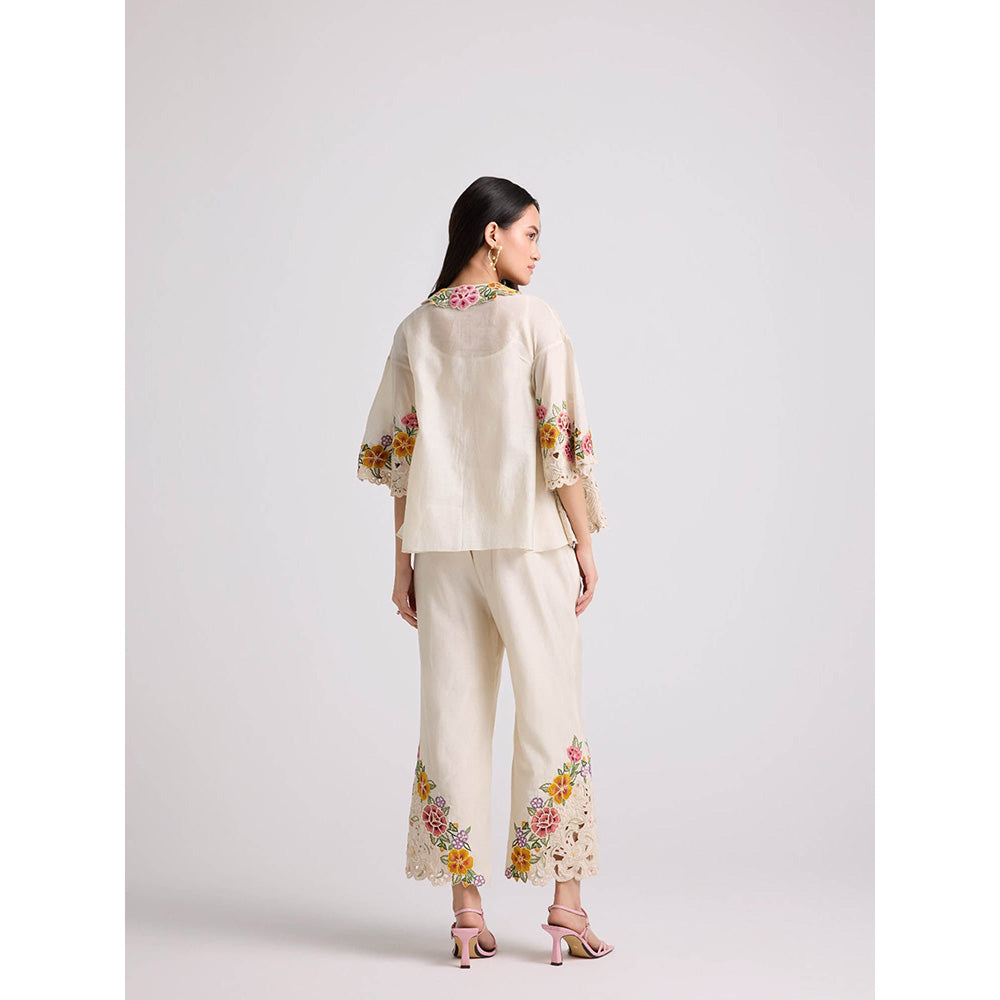 CHANDRIMA Ivory Floral Cutwork Pants