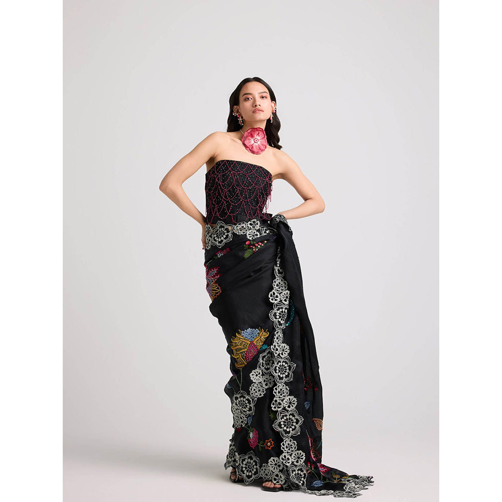 CHANDRIMA Black Beadwork Ruched Corset