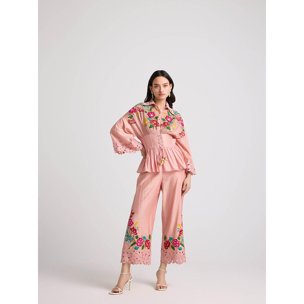 CHANDRIMA Soft Pink Embroidered Corset Top