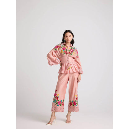 CHANDRIMA Soft Pink Threadwork and Cutwork Pants