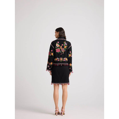 CHANDRIMA Black Floral Threadwork Short Jacket