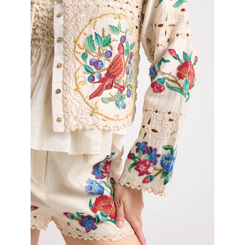 CHANDRIMA Ivory Applique and Beadwork Short Jacket
