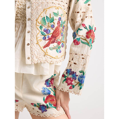 CHANDRIMA Ivory Applique and Beadwork Short Jacket