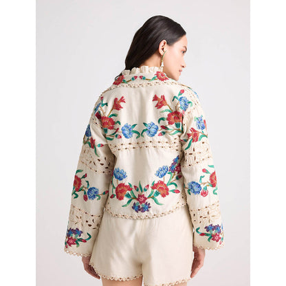 CHANDRIMA Ivory Applique and Beadwork Shorts
