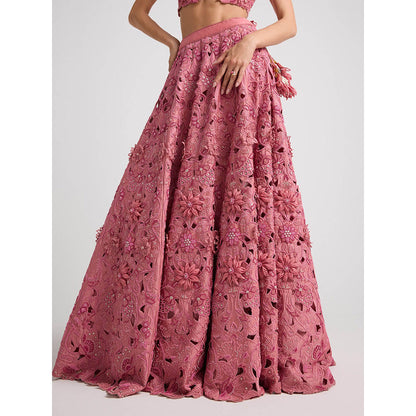CHANDRIMA Blush 3D Floral Applique and Beadwork Skirt