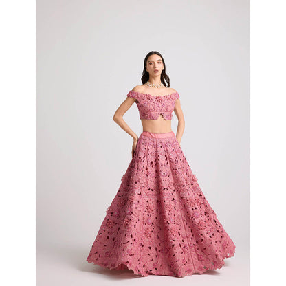 CHANDRIMA Blush 3D Floral Applique and Beadwork Skirt
