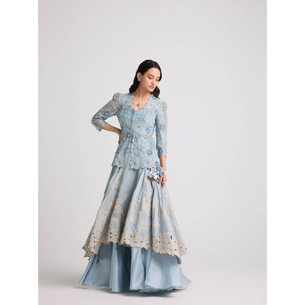 CHANDRIMA Powder Blue Contrast Cutwork Layered Skirt