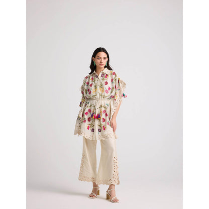 CHANDRIMA Ivory Floral Embroidered Kaftan