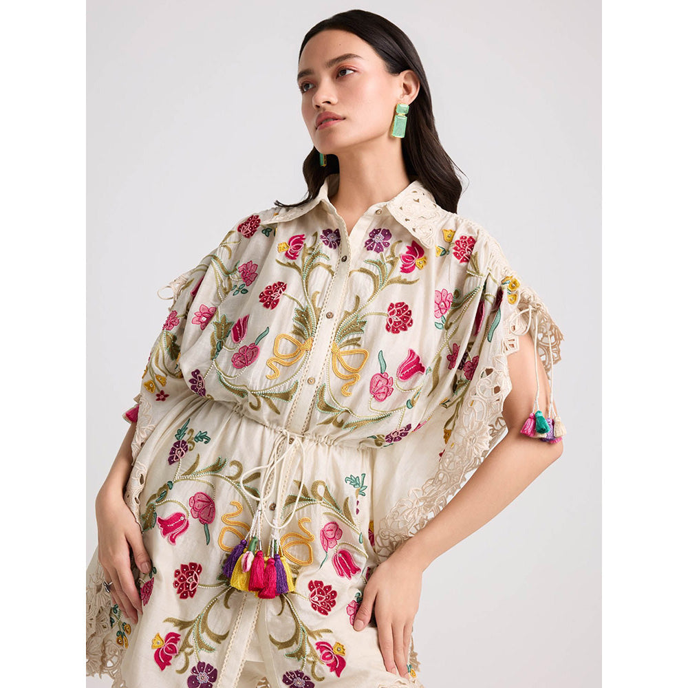CHANDRIMA Ivory Floral Embroidered Kaftan
