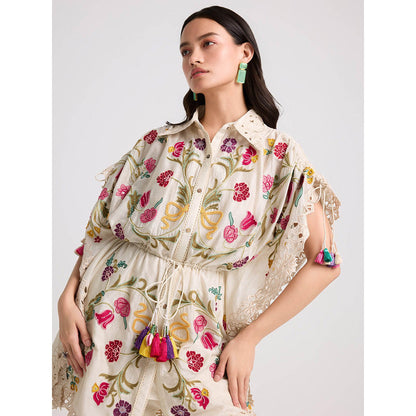 CHANDRIMA Ivory Floral Embroidered Kaftan