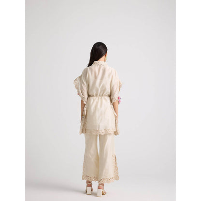 CHANDRIMA Ivory Floral Embroidered Kaftan