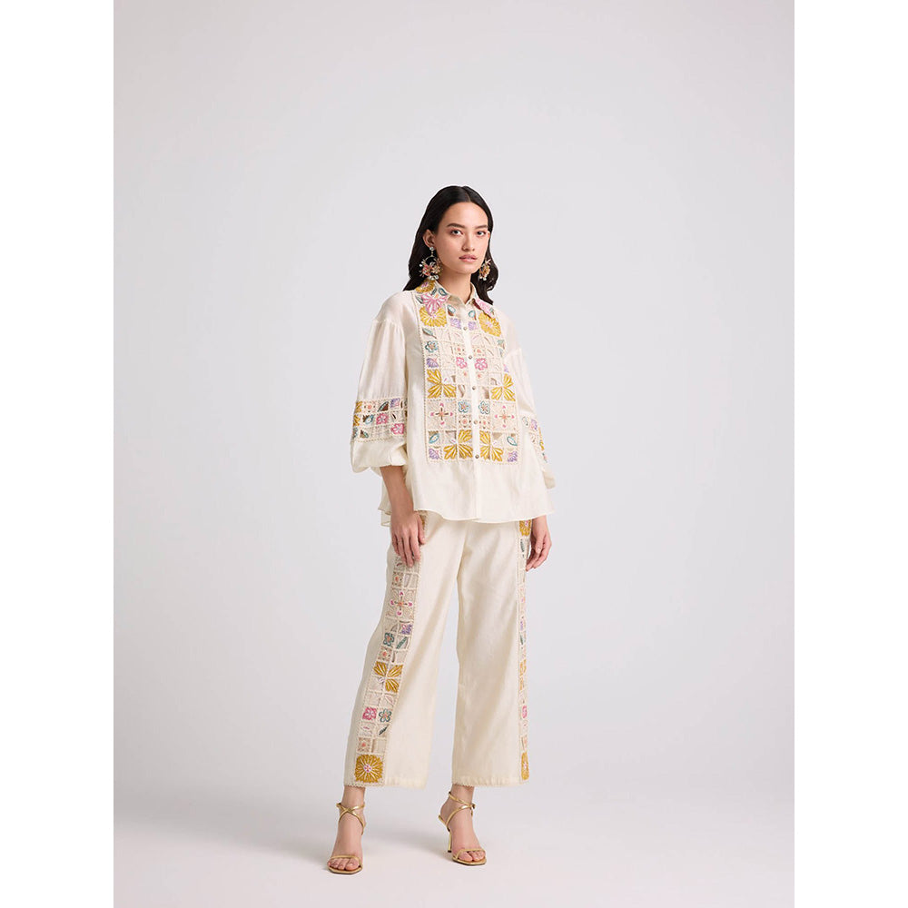 CHANDRIMA Ivory Checkered Yoke Detail Shirt