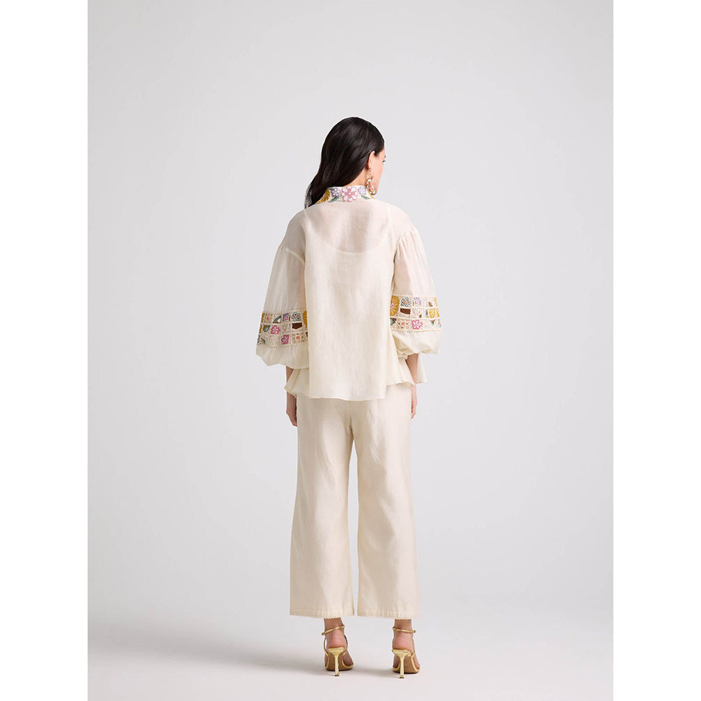 CHANDRIMA Ivory Checkered Yoke Detail Shirt