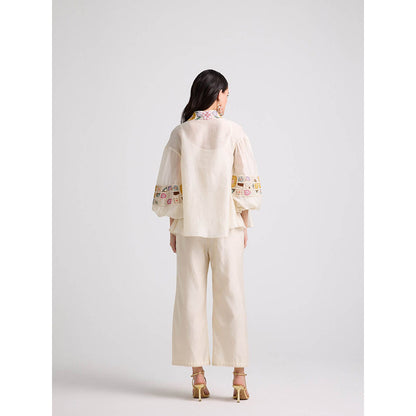 CHANDRIMA Ivory Checkered Yoke Detail Shirt