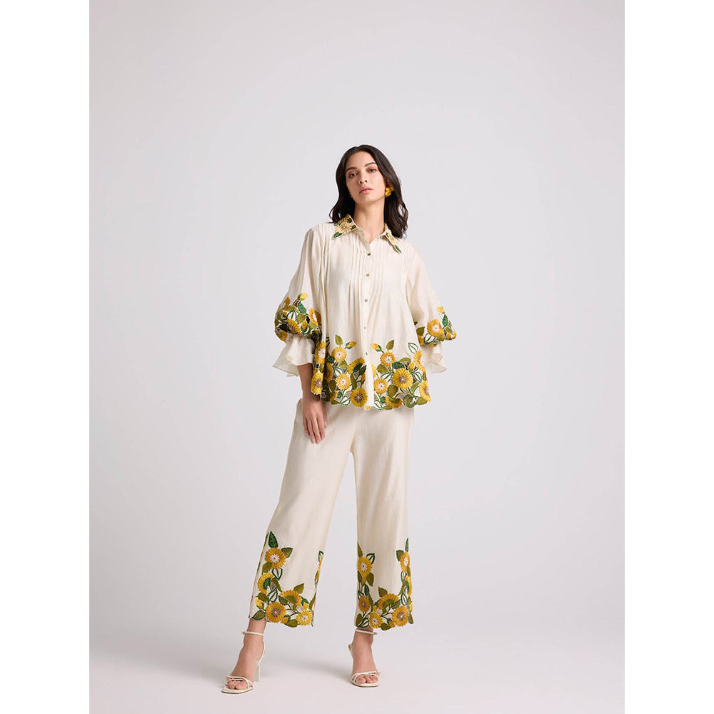CHANDRIMA Ivory Sunflower Pants