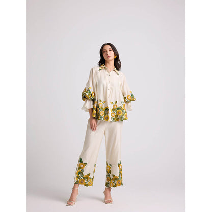 CHANDRIMA Ivory Sunflower Pants