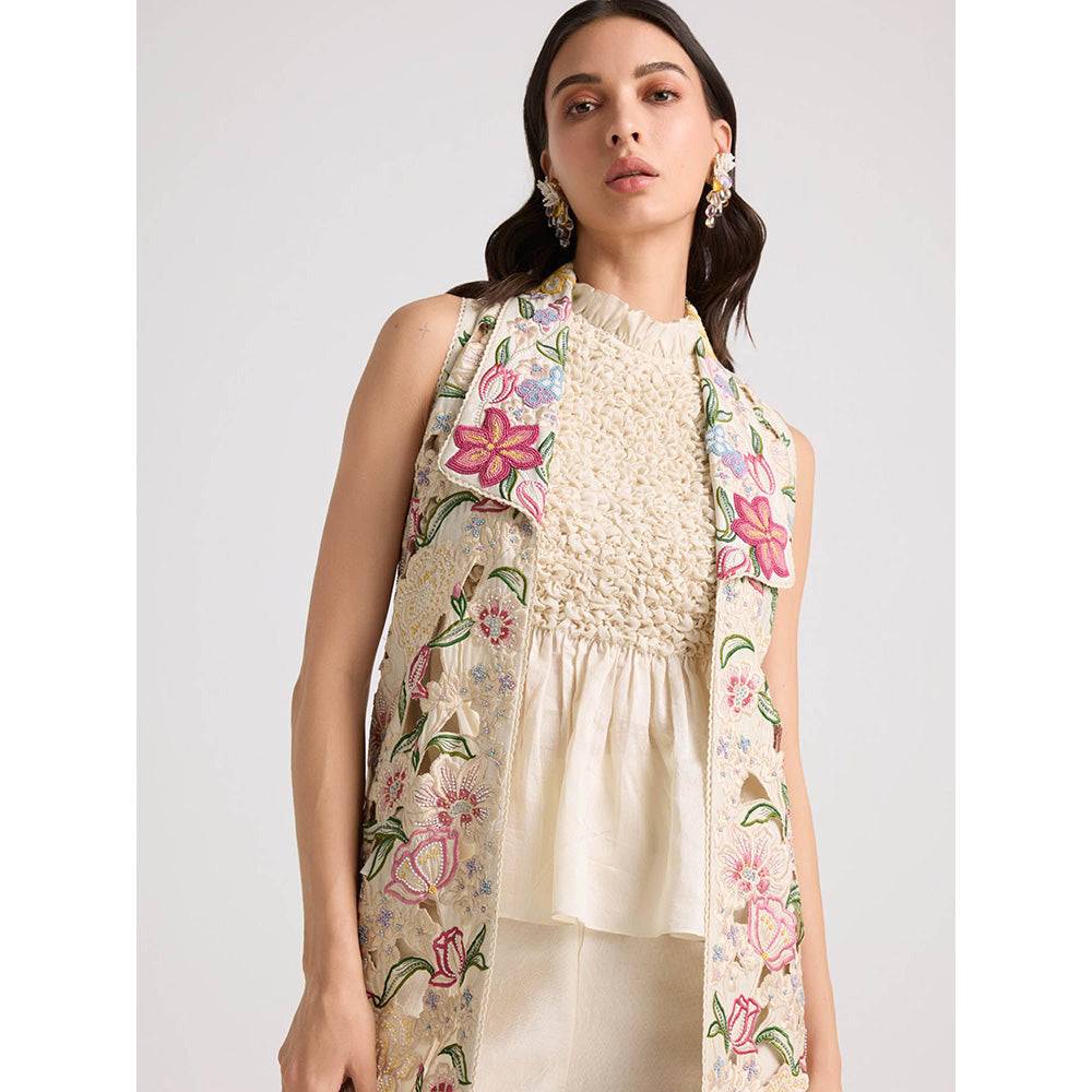 CHANDRIMA Ivory Smocked Textured Top