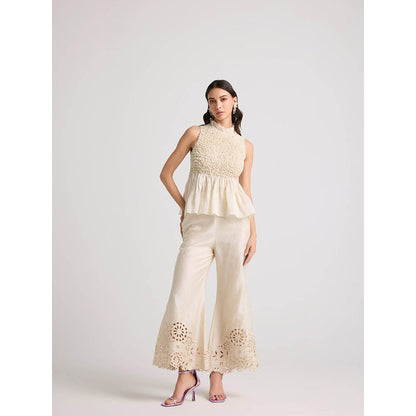 CHANDRIMA Ivory Smocked Textured Top